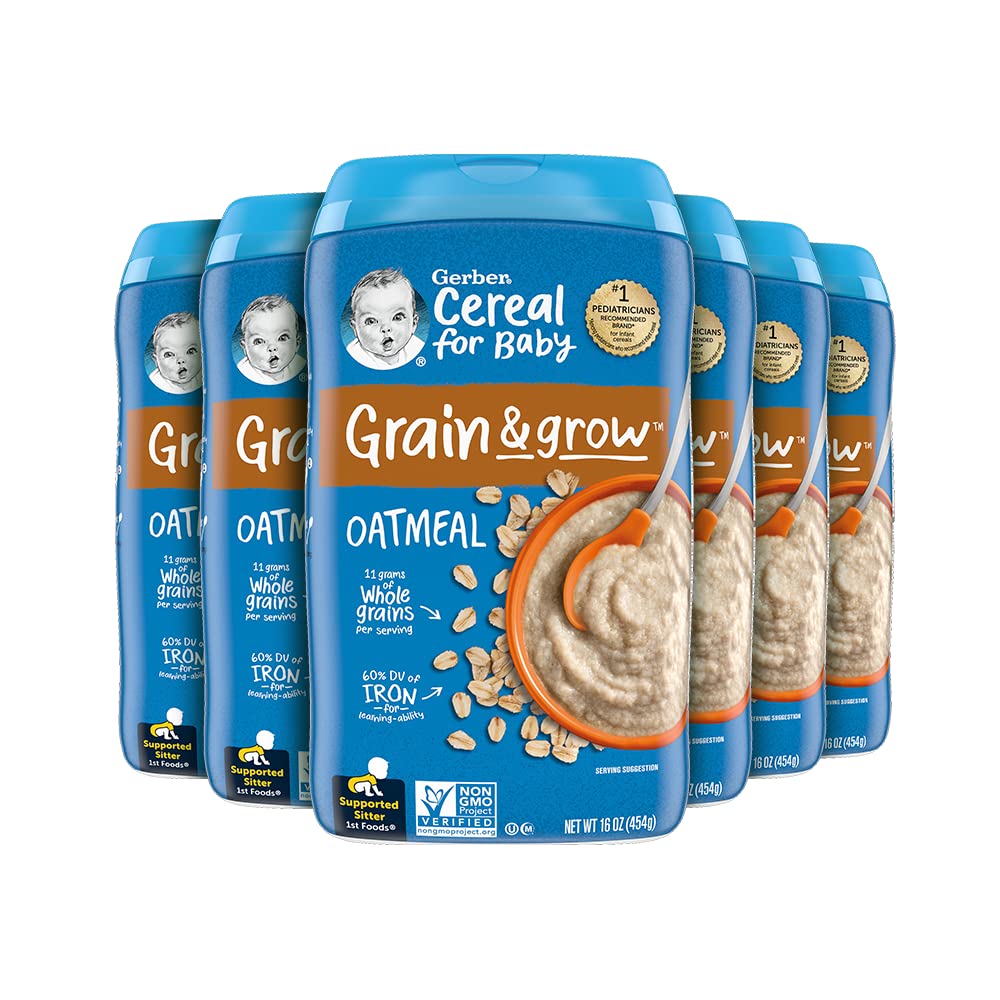 Gerber Baby Cereal 1st Foods, Grain & Grow, Oatmeal, 16 Ounce (Pack of 6)