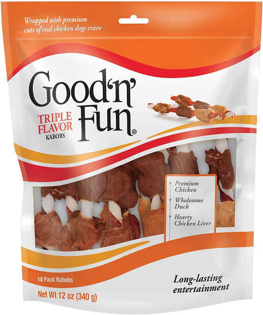 Good'n'Fun Triple Flavored Rawhide Kabobs for Dogs 12 Ounce (Pack of 1)