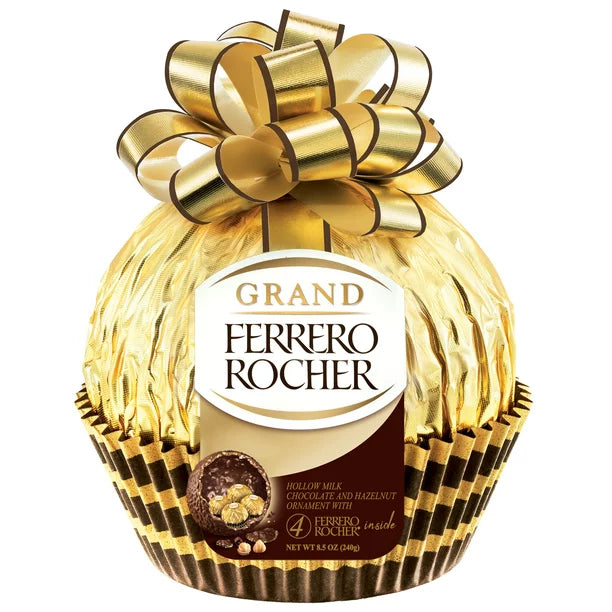 Grand Ferrero Rocher Premium Gourmet Milk Chocolate Hazelnut, Great Holiday Gift Box, 8.5 oz