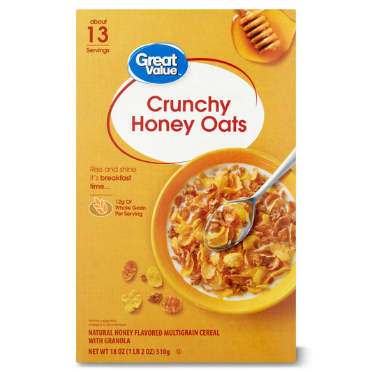 Great Value Crunchy Honey Oats Breakfast Cereal, 18 oz