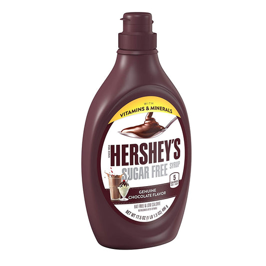 HERSHEY'S Genuine Chocolate Flavor Sugar Free Syrup, Drink Mix, 17.5 Oz. Bottle (6 Count)