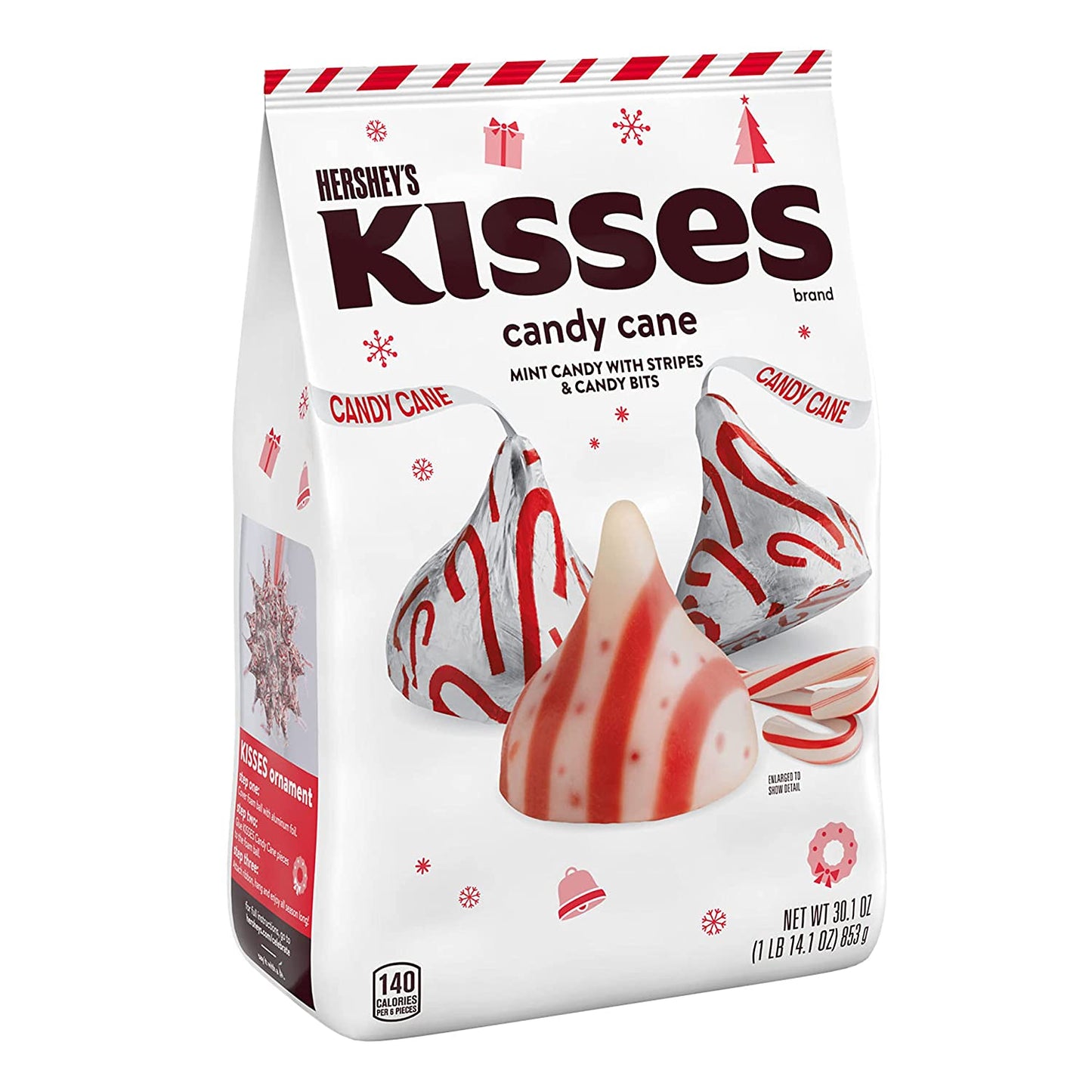 HERSHEY'S KISSES Candy Cane Mint With Stripes and Candy Bits Candy, Christmas, 30.1 oz Bulk Bag