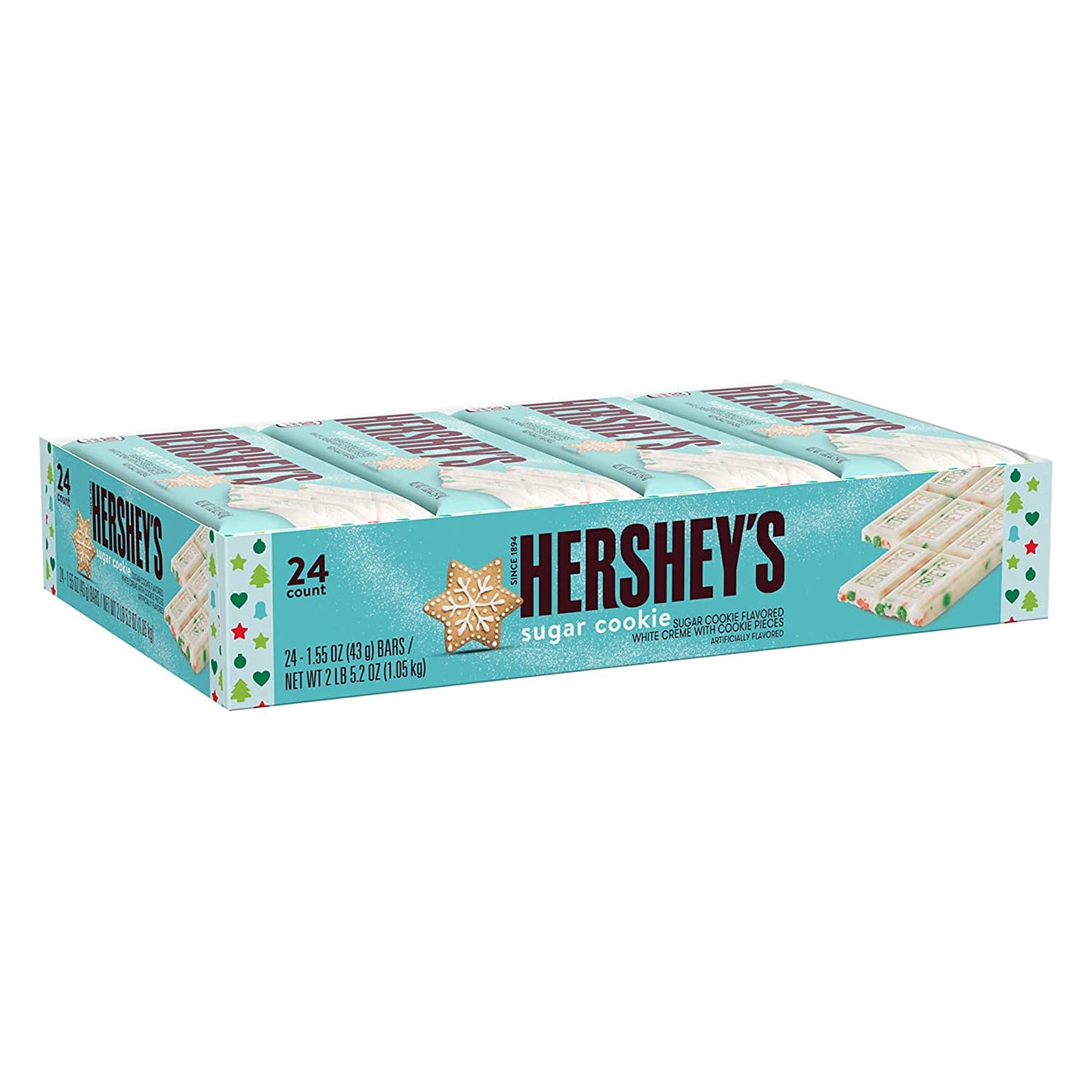 HERSHEY'S Sugar Cookie Flavored White Creme with Cookie Pieces Candy, Bulk Christmas, 1.55 oz Bars (24 Count)