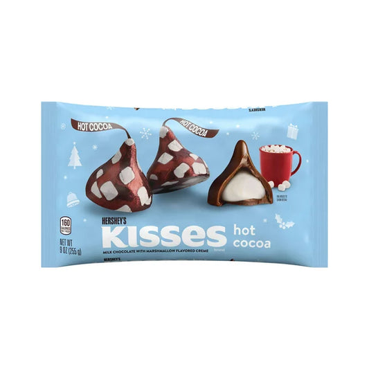 HERSHEY'S, KISSES Hot Cocoa Milk Chocolate with Marshmallow Flavored Creme Candy, Christmas, 9 oz, Bag