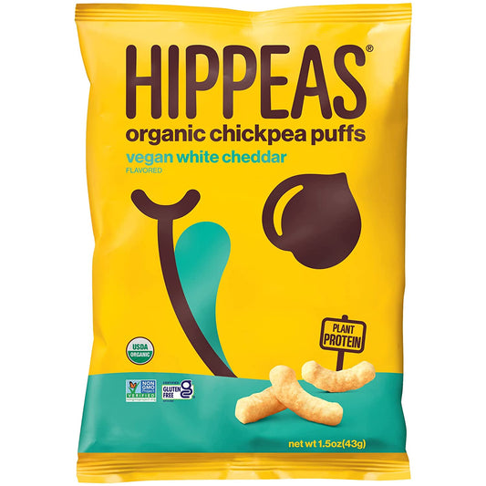 HIPPEAS Organic Chickpea Puffs + Vegan White Cheddar  Vegan, Gluten-Free, Healthy Protein Snacks, 1.5 Ounce, 12 Count Case Wholesale