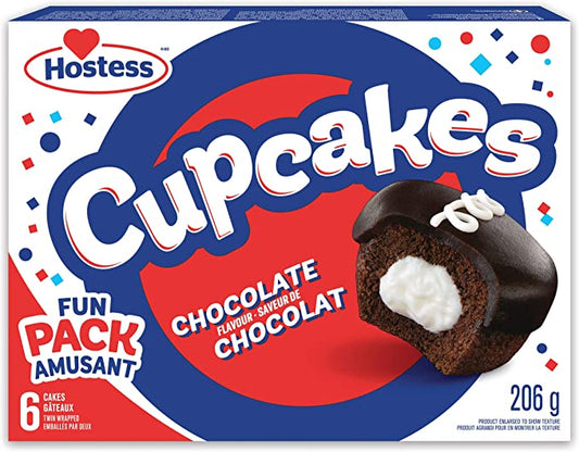 Hostess Chocolate Flavour Cupcakes with Decadent Chocolatey Frosting and Creamy Filling, Cake Snacks, Contains 6 Cupcakes