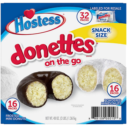 Hostess Mini Powdered Donettes and Frosted Chocolate Mini Donettes (1.5oz., 32 Count)