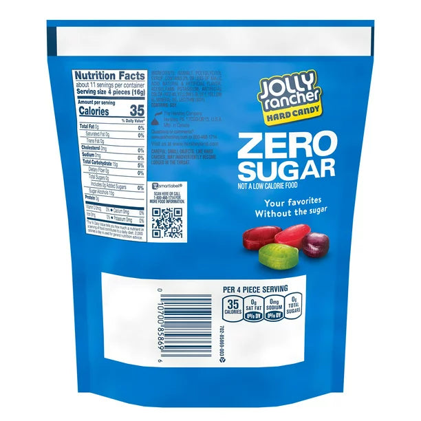 JOLLY RANCHER, Zero Sugar Assorted Fruit Flavored Sugar Free Hard Candy, Individually Wrapped, 6.1 oz, Pouch