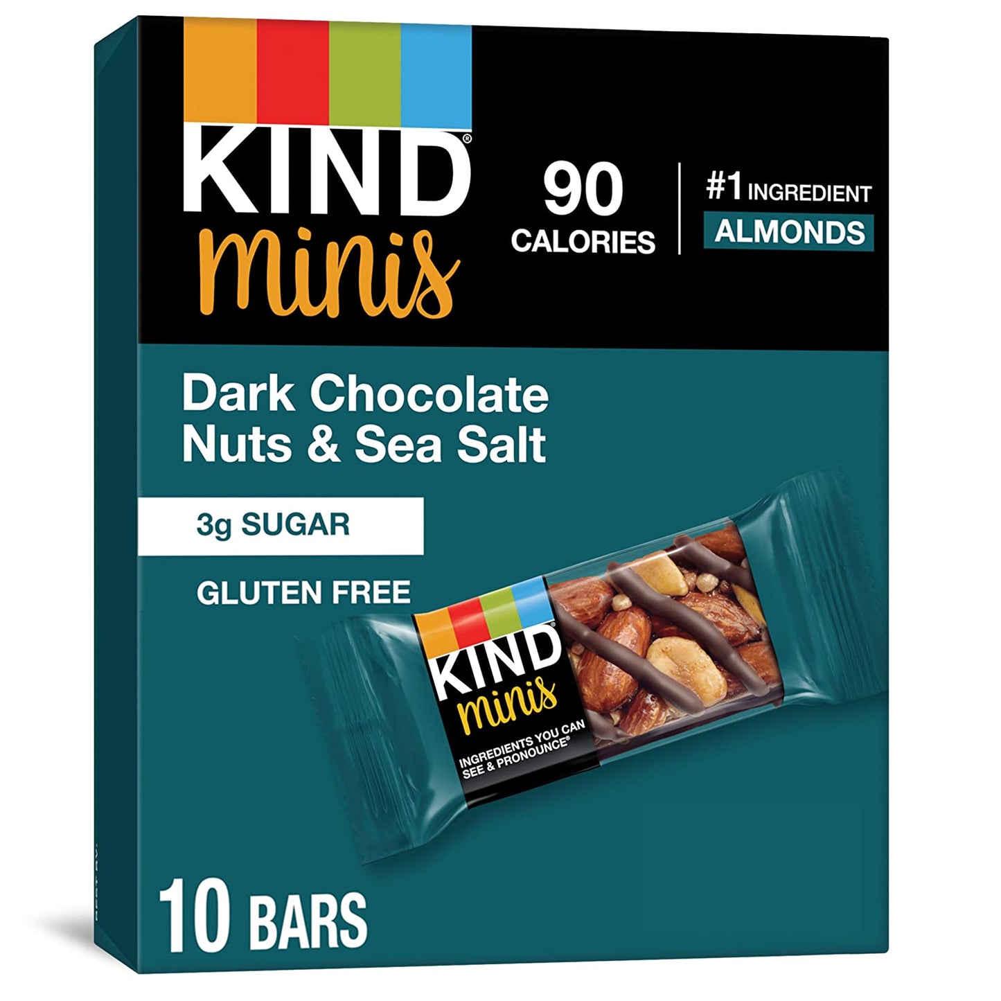 KIND Minis, Dark Chocolate Nuts & Sea Salt, Healthy Snacks, Gluten Free, Low Calorie Snacks, Low Sugar, 10 Count