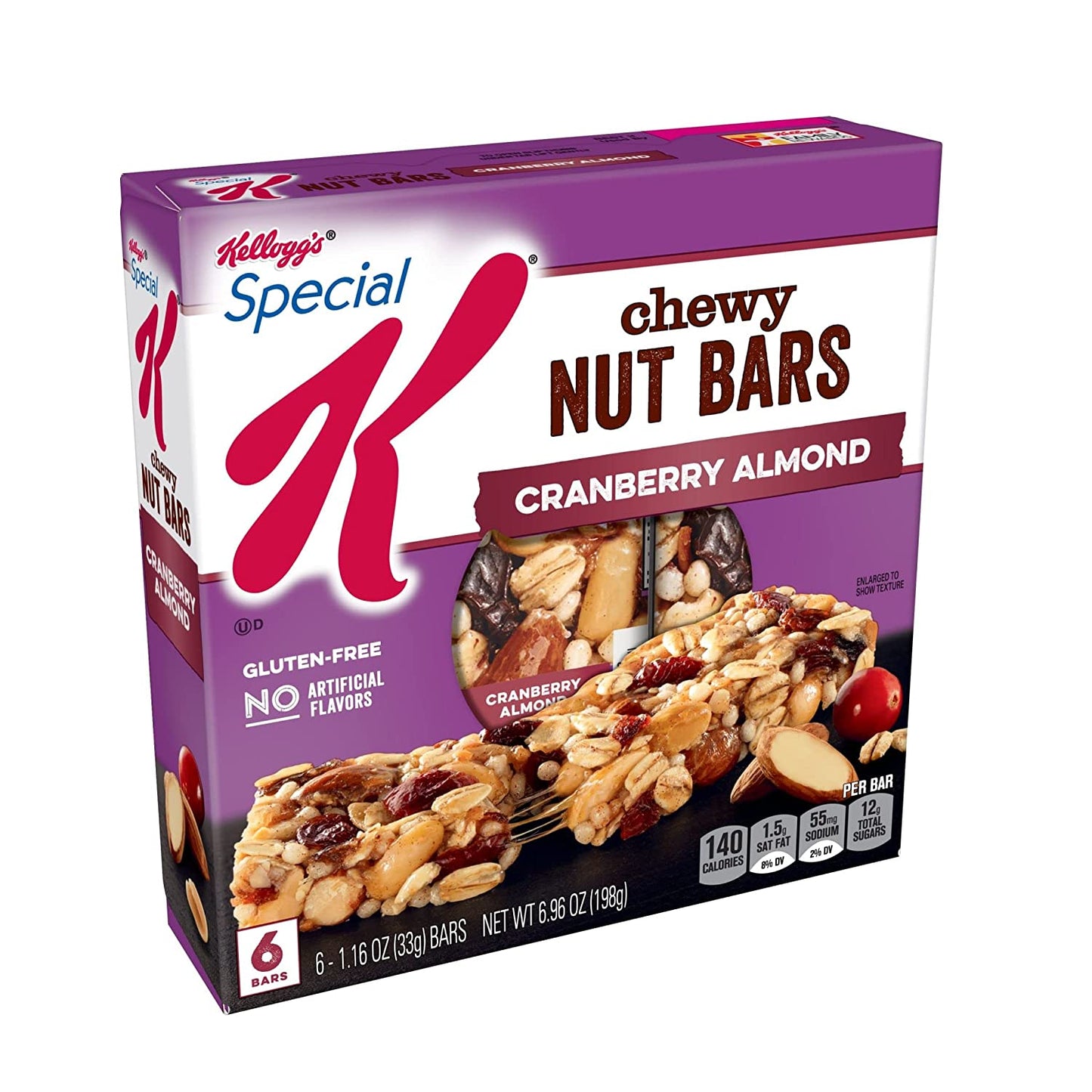 Kellogg's Special K Chewy Breakfast Bars, Gluten-Free Snacks, 140 Calories Per Bar, Cranberry Almond (8 Boxes, 48 Bars)