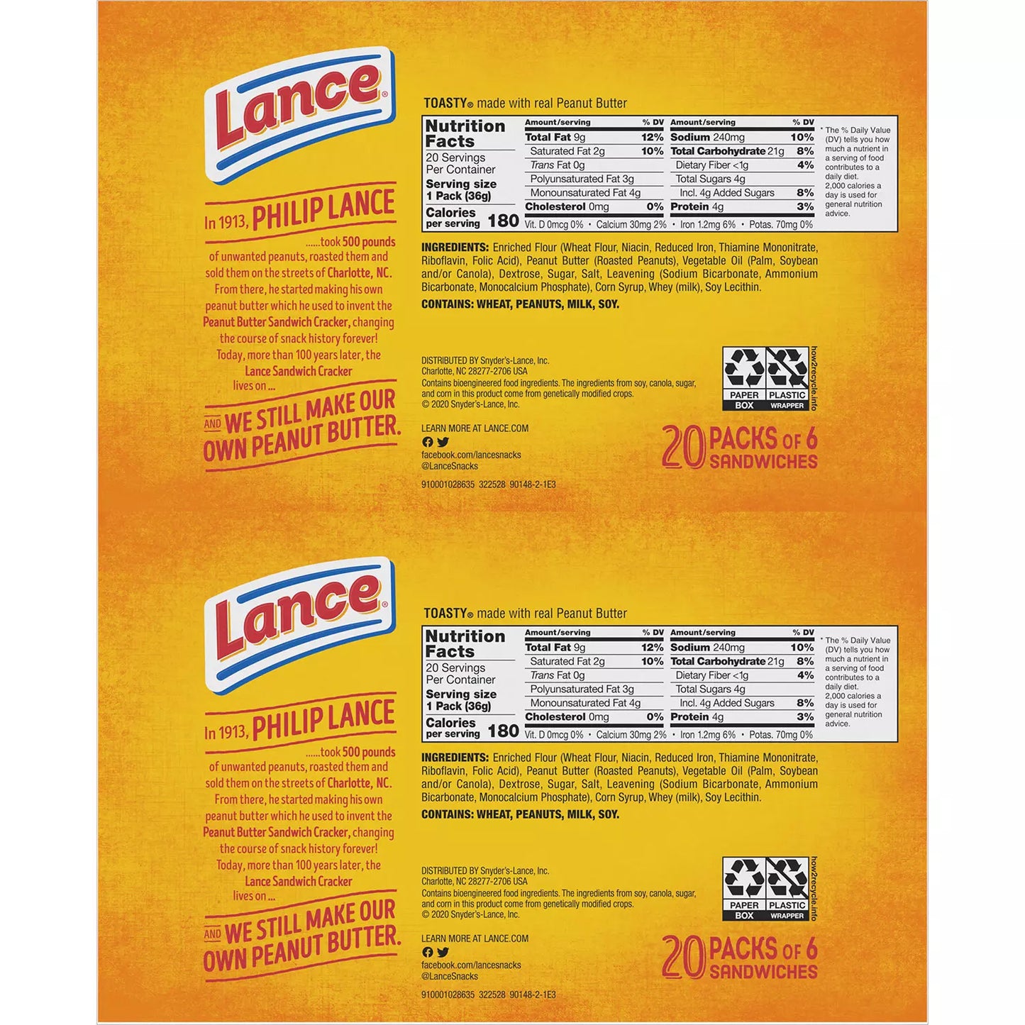 Lance Toasty Peanut Butter Sandwich Crackers (1.29 oz., 40 ct.) RARE