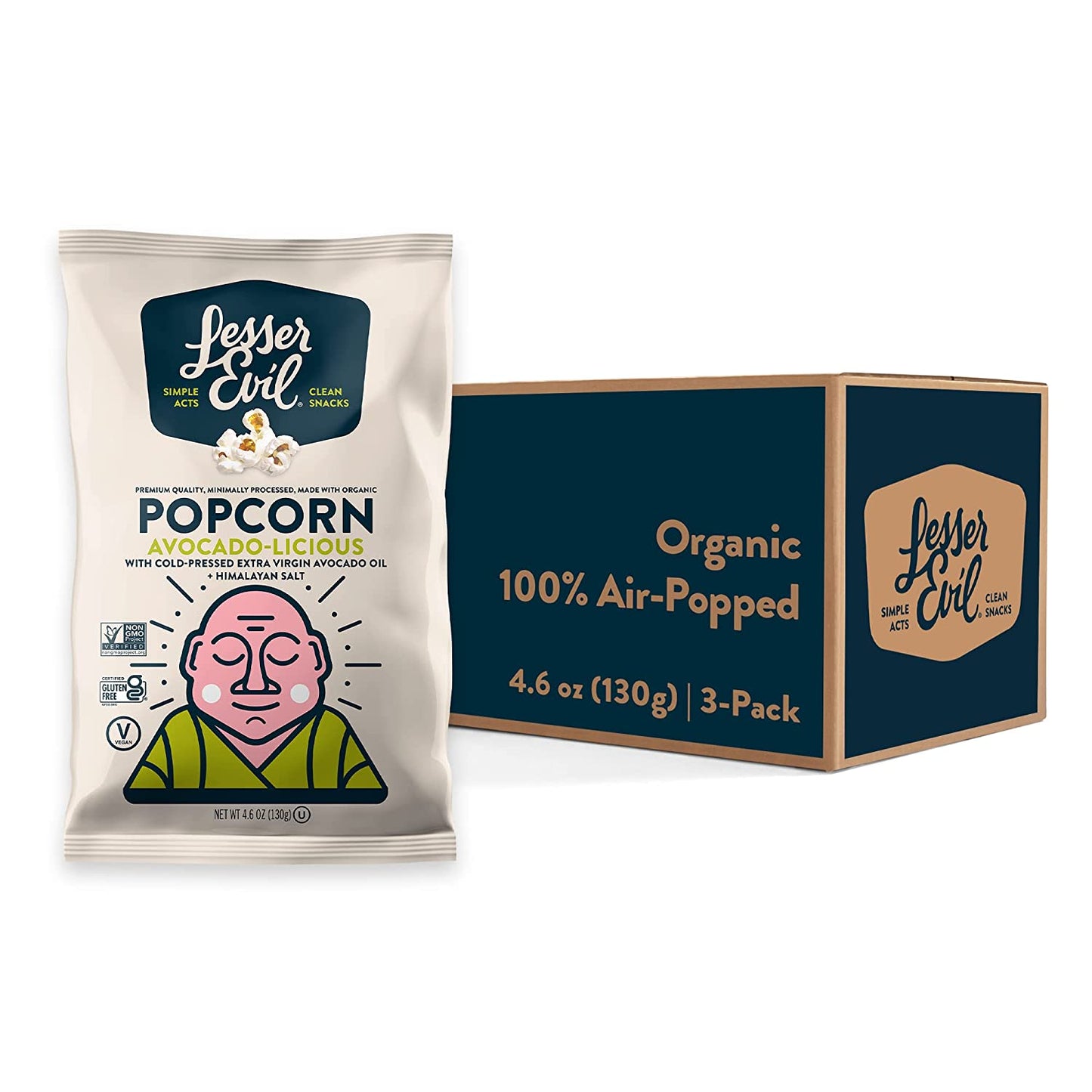 LesserEvil Avocado-licious Organic Popcorn, Amazon Exclusive, Premium Quality, Minimally Processed, No Vegetable Oil, 4.6 Oz, Pack of 3