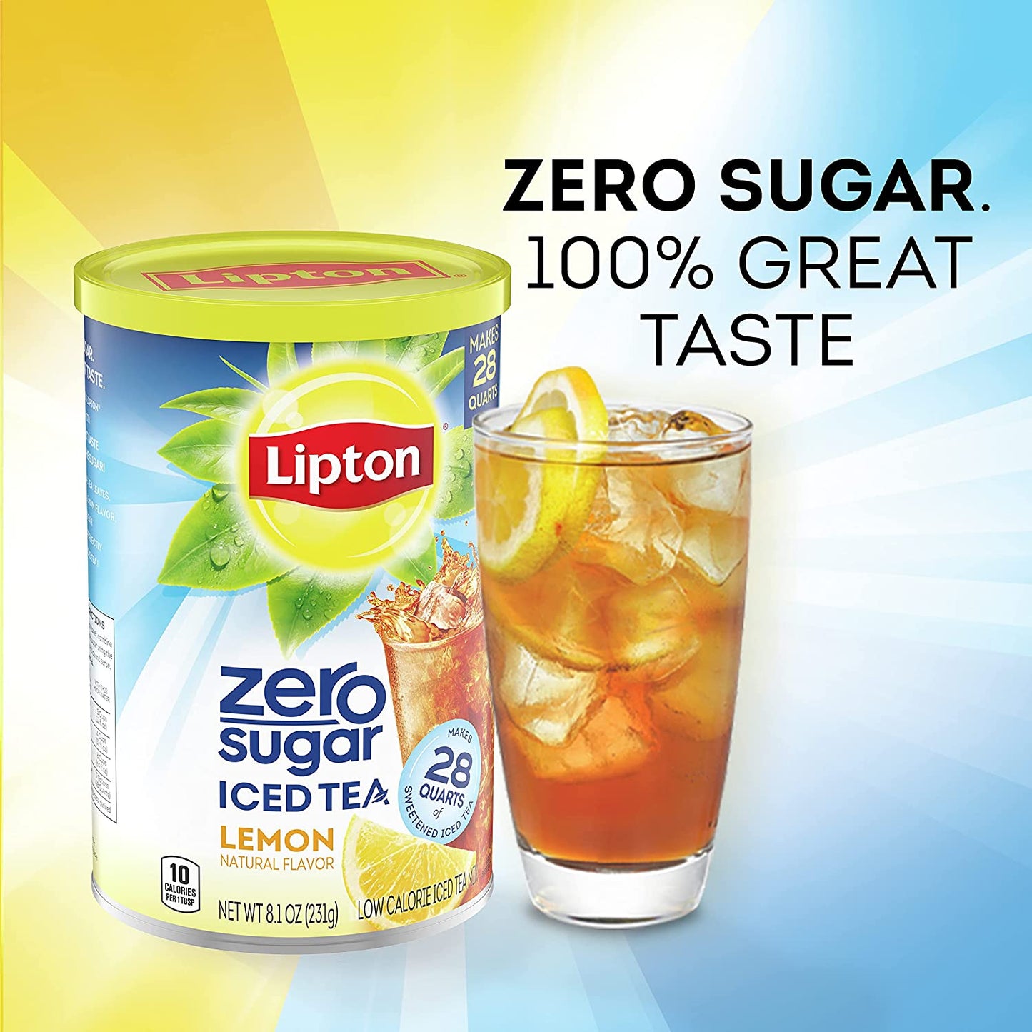 Lipton Zero Sugar Iced Tea Mix, Lemon Low Calorie, Makes 28 Quarts (Pack of 6)