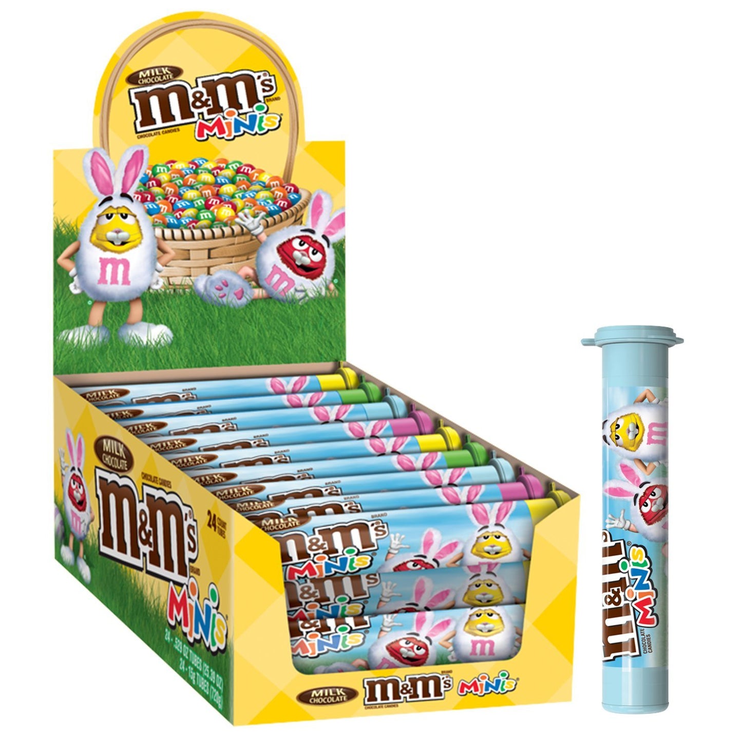 M&M'S Minis Easter Milk Chocolate Candy Dispenser Tube, 1.77 oz 24 Pack