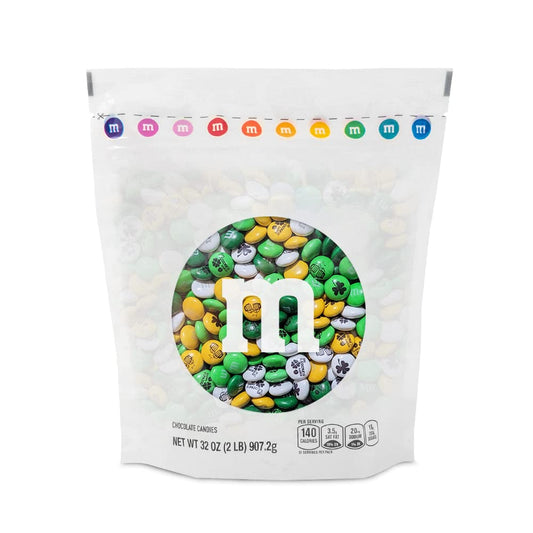 M&M’S St. Patrick’s Day Milk Chocolate Candies, 2 Pounds of Green, White & Gold Bulk Candy Printed With St. Patrick’s Day Themed Images, Resealable Pack for Parades, Celebrations, DIY Favors & More