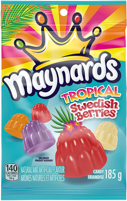 Maynards Swedish Berries Tropical Candy Snacks, 185g, 12 Count