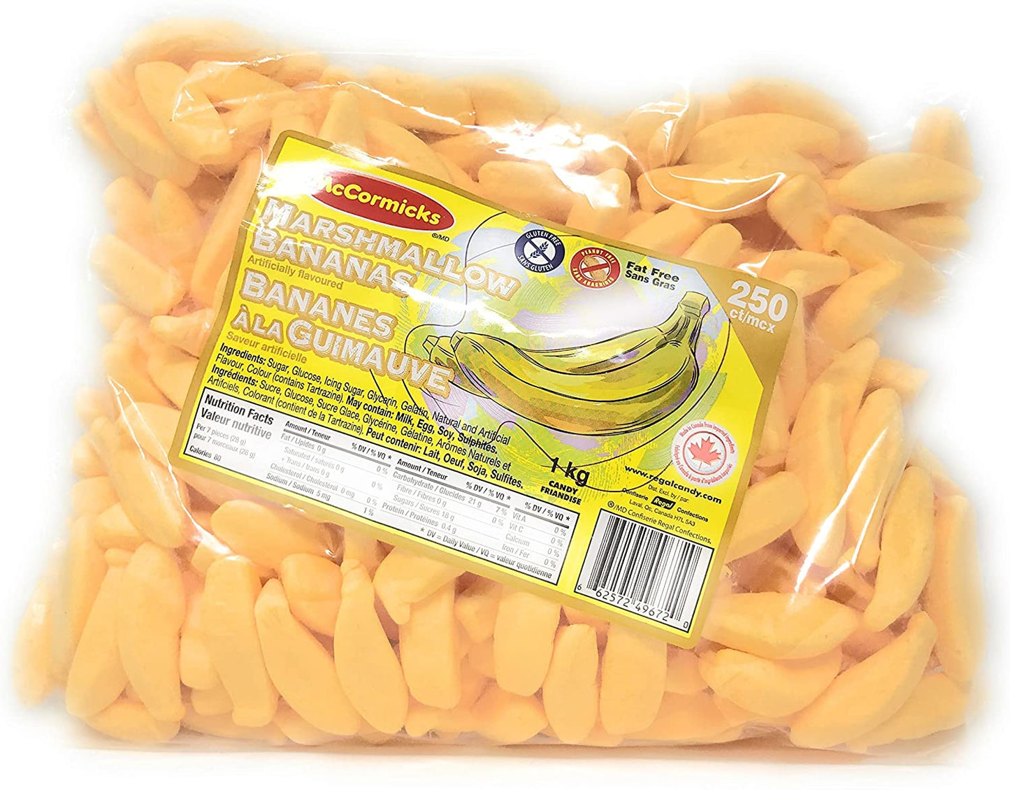 Marshmallow Bananas Candy- 600 Grams - Puffy Banana Marshmallow
