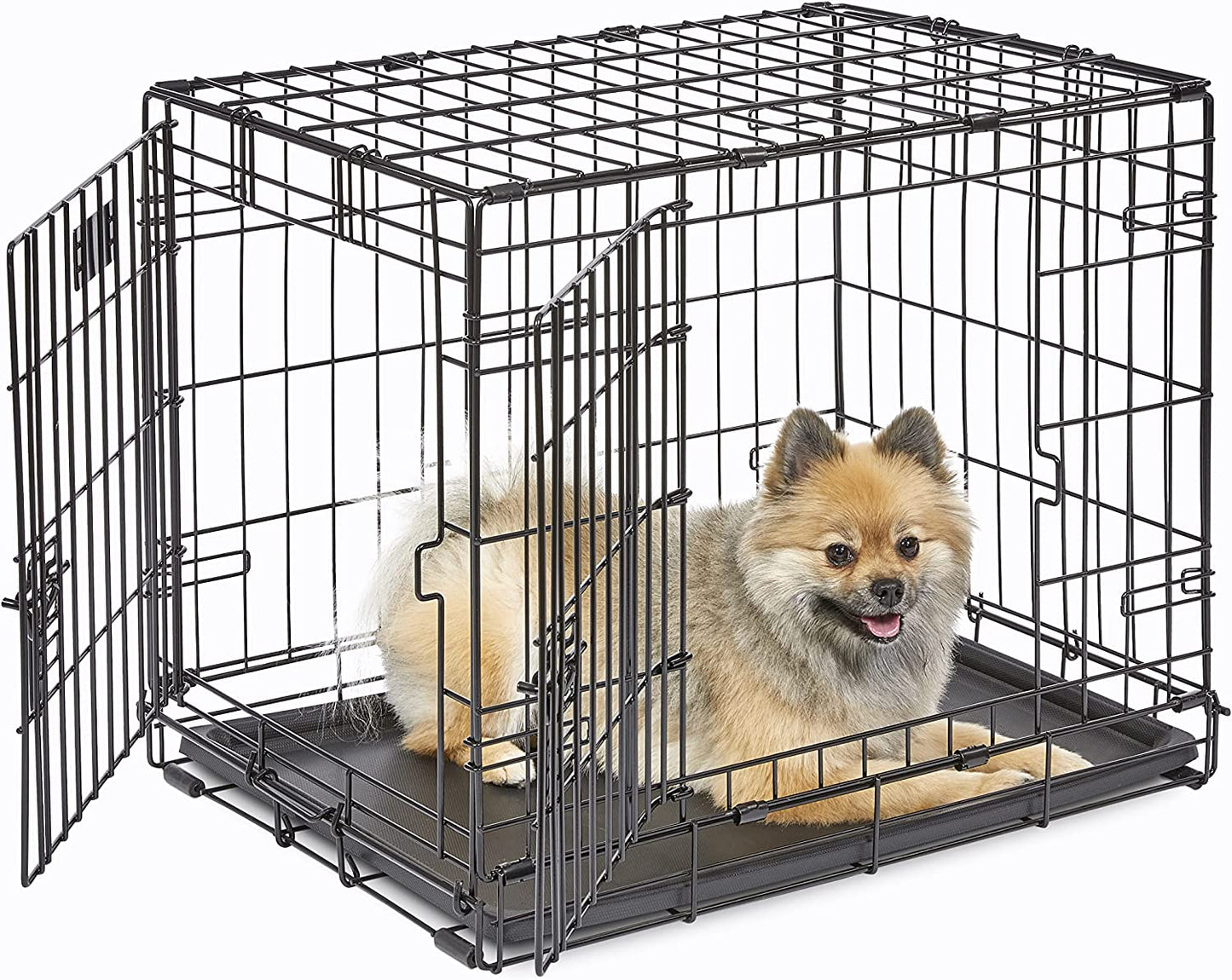 MidWest Homes for Pets Newly Enhanced Single & Double Door iCrate Dog Crate, Includes Leak-Proof Pan, Floor Protecting Feet, Divider Panel & 24 inch with Divider, double door
