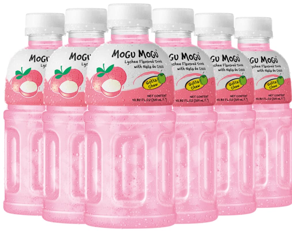 Mogu Mogu Fruit Juice Lychee Juice (6 Packs) Delicious Fruit Juice for Kids. Kids Juice with NATA de Coco, Coconut Jelly. Juices Bottles Made for Adults and Kids Ready to Drink juices