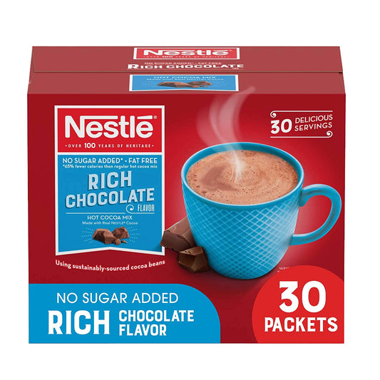 Nestle Sugar Free Hot Chocolate Packets, Hot Cocoa Mix, No Sugar Added and Fat Free, 30 Count (0.28 ounce Each)
