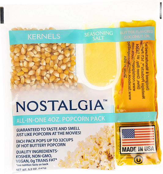 Nostalgia KPP424 Best Tasting Premium 4-Ounce Popcorn, Oil & Seasoning Salt All-In-One Packs - 4 Ounce (Pack of 24)