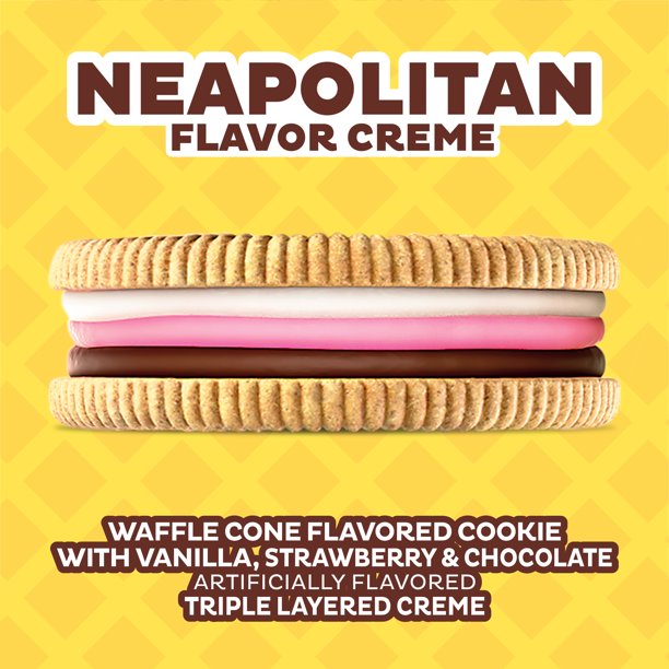 OREO Neapolitan Sandwich Cookies, Waffle Cone Flavored Cookie with Vanilla, Strawberry and Chocolate Triple Layered Creme, Limited Edition, 13.2 oz - OOS