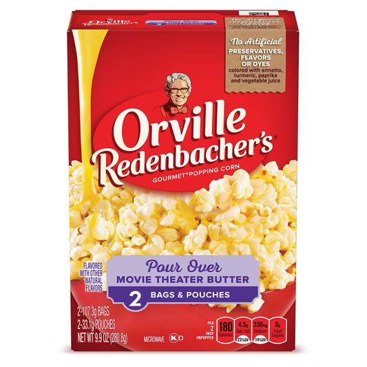Orville Redenbacher's Gourmet Popping Corn, Pour Over Movie Theater Butter, 3.78 Ounce Bag/1.17 Ounce Pouch, 2-Count, Pack of 12