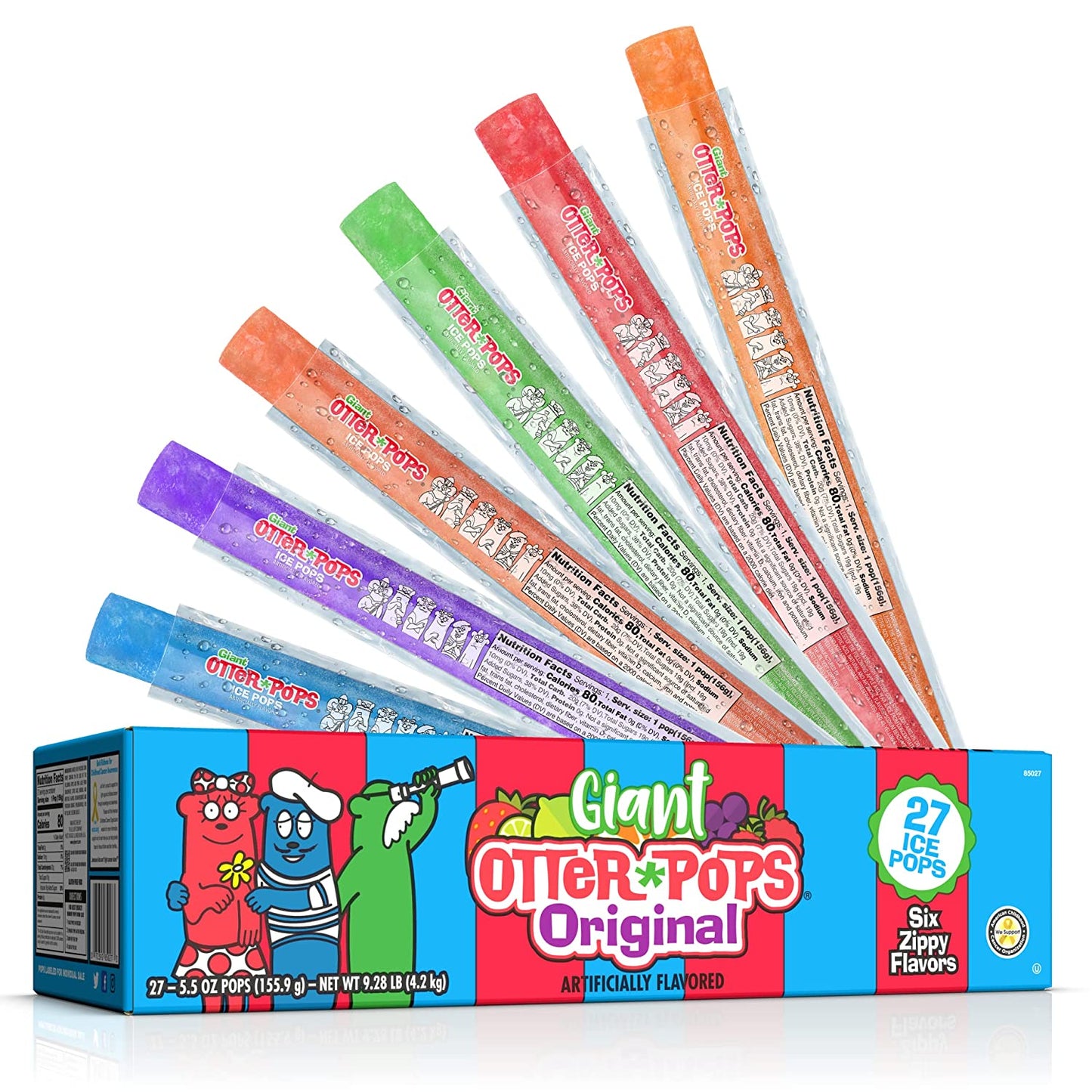 Otter Pops, Giant Original 5.5oz, 27 Ice Pops, Six Zippy Flavors