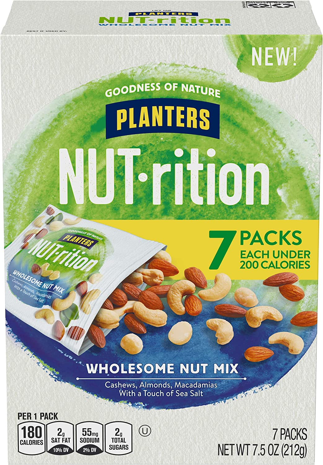 PLANTERS NUT-rition Wholesome Nut Mix, 7.5 oz Box (Contains 7 Individual Pouches) - Cashews, Almonds and Macadamias Snack Mix - No Artificial Flavors, No Artificial Colors, No Preservatives - Kosher