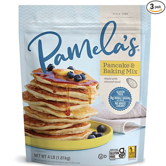 Pamela's Gluten Free Baking and Pancake Mix, Waffles, Cake & Cookies Too, Kosher, Non GMO, 4-Pound Bag (Pack of 3)