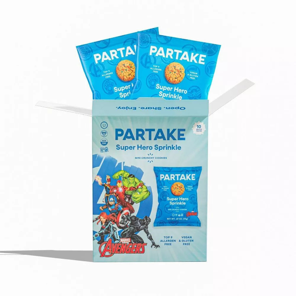 Partake Marvel Avengers Crunchy Super Hero Sprinkle Mini Cookie Snack Packs - 10ct/6.7oz