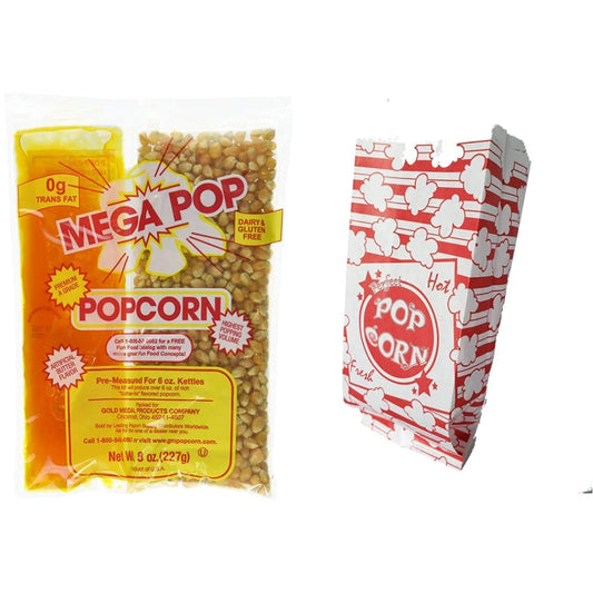 Perfectware - Popcorn 8oz -6ct 8oz Popcorn Portion Packs- (Box of 6 Portion Packs) & Popcorn Bag 125ct (Pack of 1)
