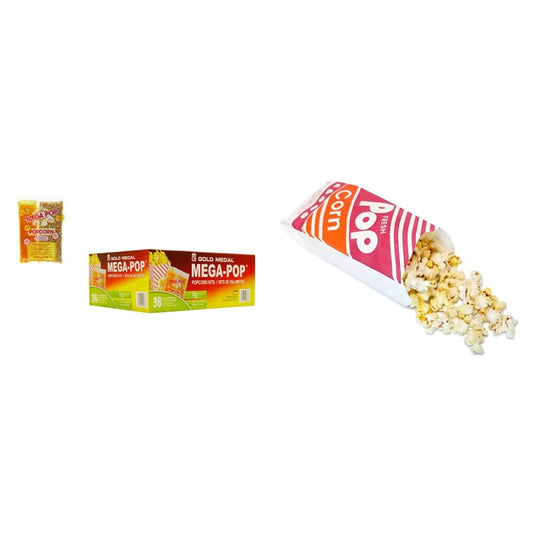Perfectware 8oz Popcorn Portion Packs- Case of 36 Packs & 1 Oz Popcorn Bags. Pack of 125 Count