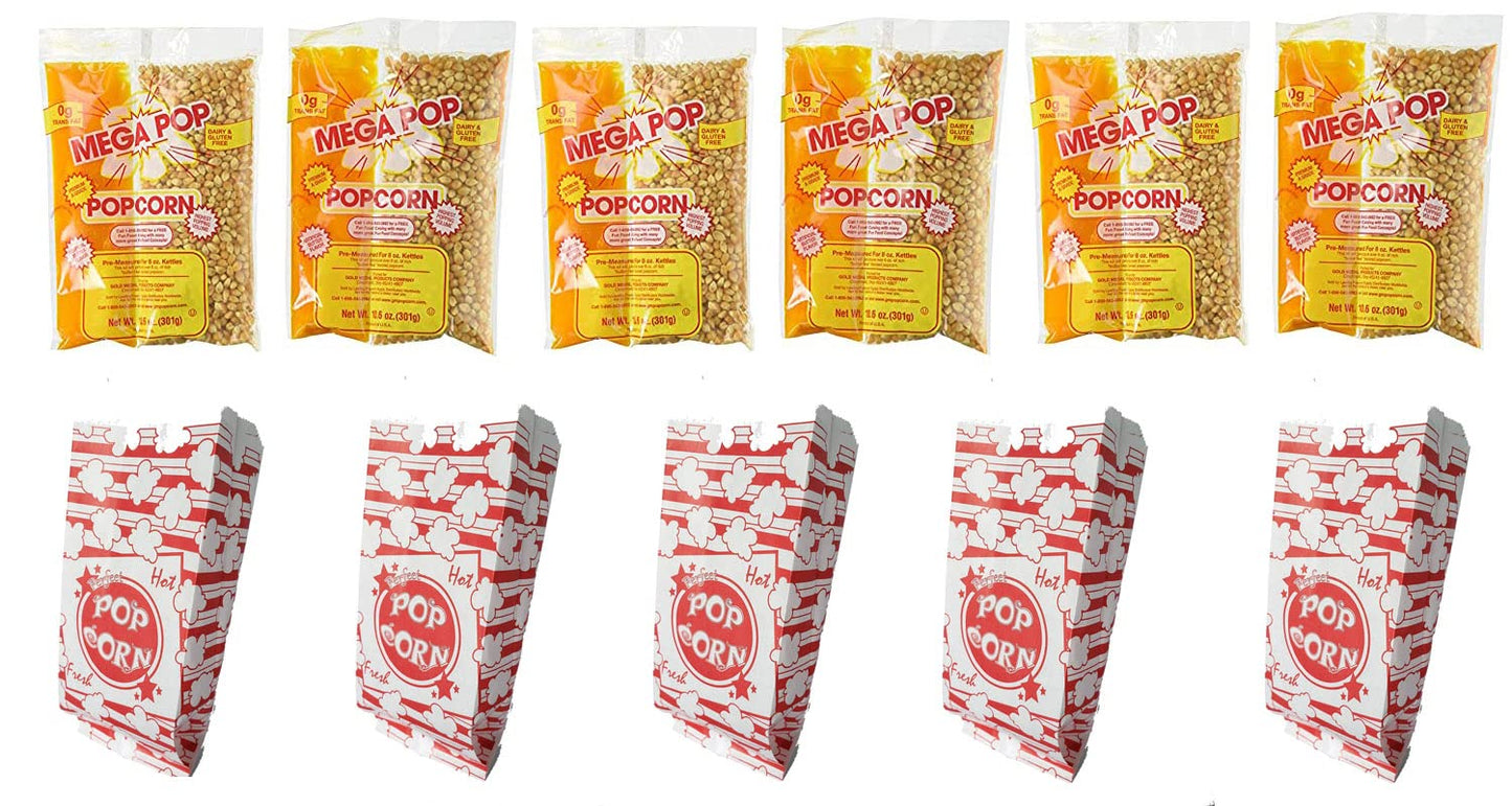 Perfectware 8oz Popcorn Portion Packs Popcorn Bags, PW-Popcorn8oz-W-Bags-131, 8oz-Pack of 6ct w/Bags