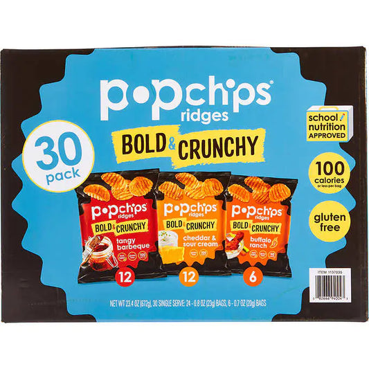 Popchips Potato Ridges, Variety Pack, 0.8 oz, 30-count
