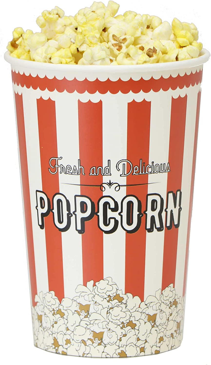 Popcorn Bucket (46 ounce), Vintage Red Striped & Popping Kernel Design (25 Count)