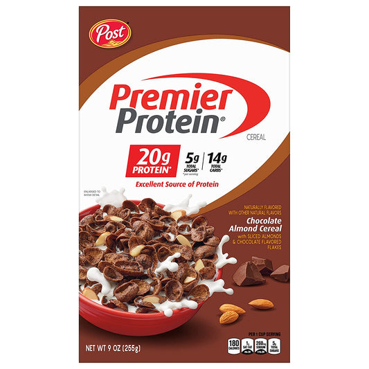 Post Premier Protein Chocolate Almond Cereal, 9 OZ Box