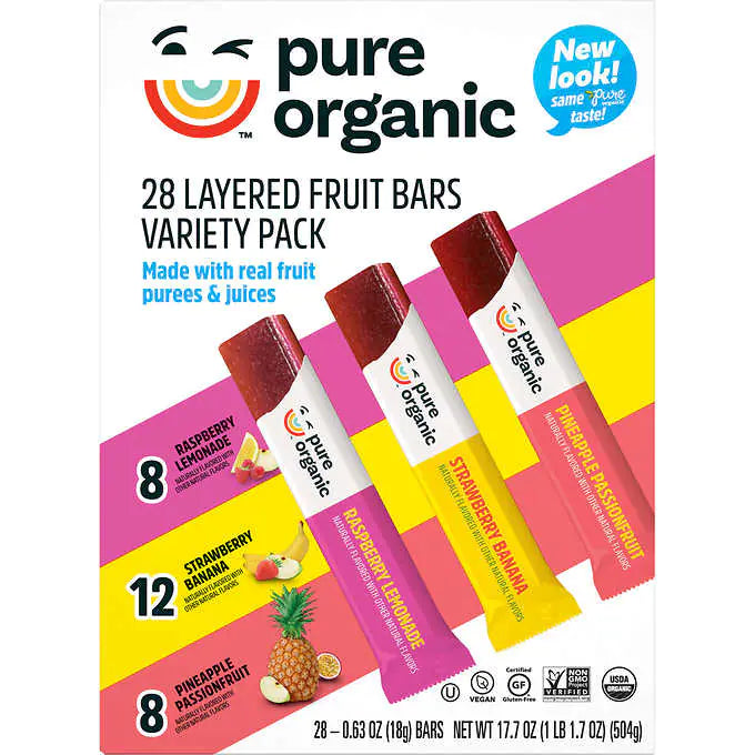 Pure Organic Layered Fruit Bars, Variety Pack, 0.63 oz, 28-count