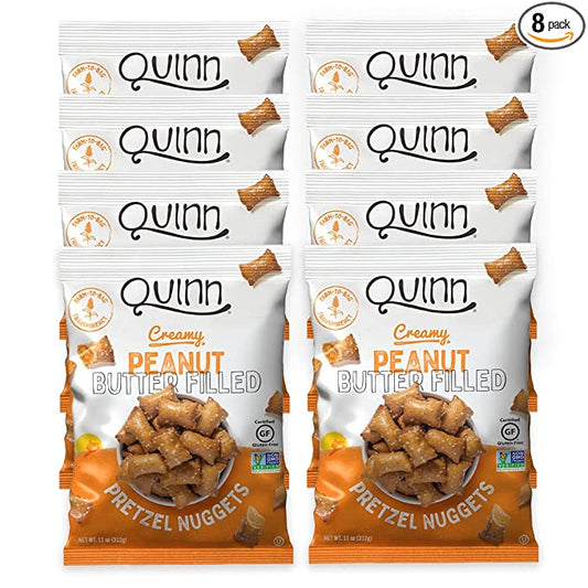 Quinn Peanut Butter Filled Pretzel Nuggets, Gluten Free, Non-GMO, 11 oz Family Size Bags (8 count)