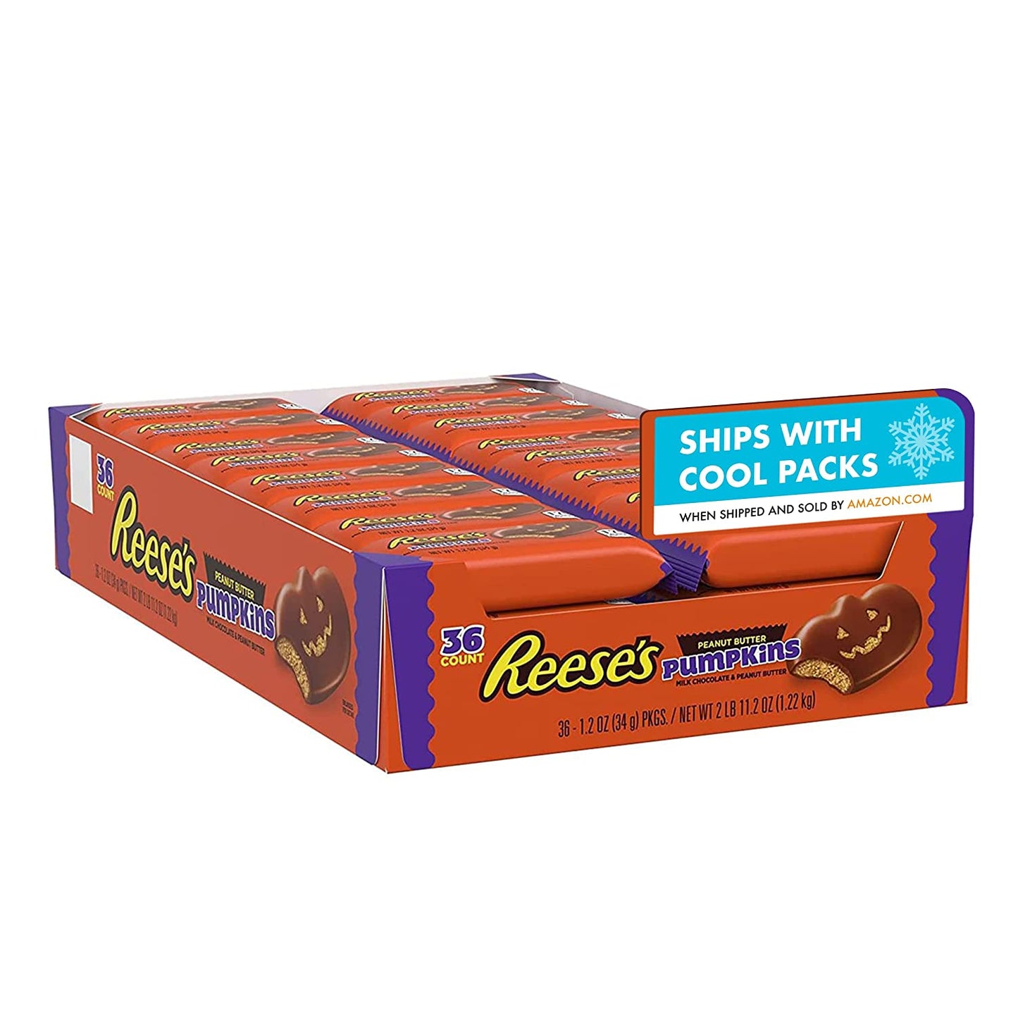 REESE'S Milk Chocolate Peanut Butter Pumpkins Candy, Bulk Halloween, 1.2 oz Packs (36 Count)