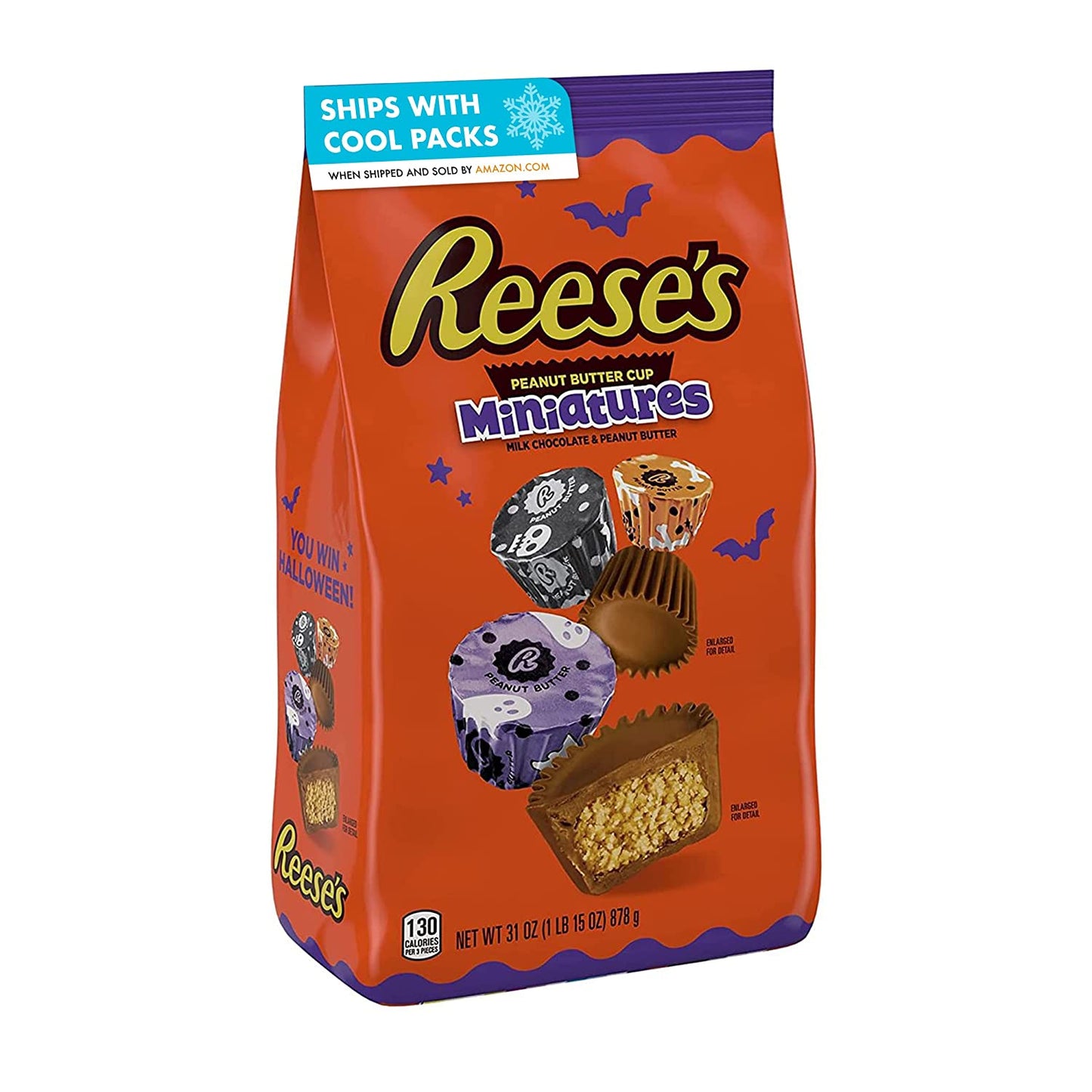 REESE'S Miniatures Milk Chocolate Peanut Butter Cups Candy, Halloween, 31 oz Bulk Bag