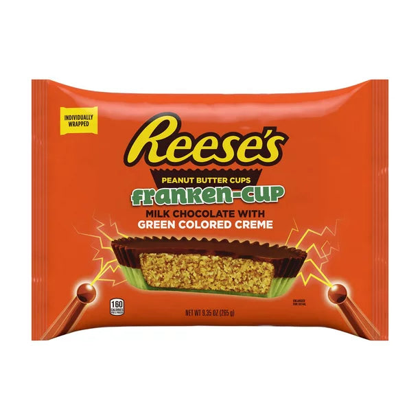 REESE'S, Franken-Cup Milk Chocolate Peanut Butter with Green Creme Cups Candy, Halloween,