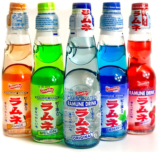 Ramune Japanese Soda Variety Pack - Multiple Flavors - Japanese Drink Gift Box (5 Count)