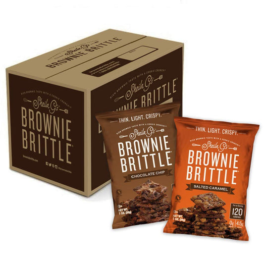 Sheila G's Brownie Brittle Low Calorie, Thin Sweet Crispy Snack and Treats Dessert, Healthy Chocolate Chip & Salted Caramel, 1 Oz, Pack of 20