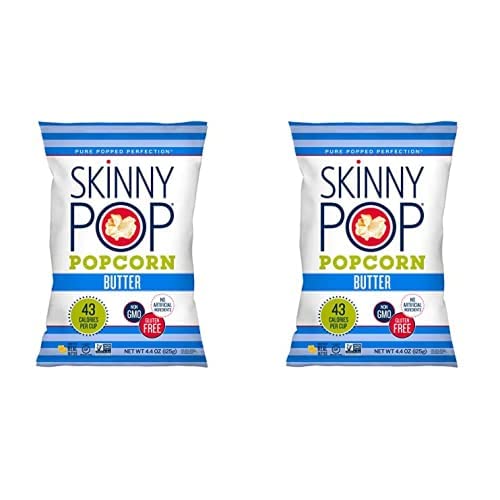 SkinnyPop Butter Popped Popcorn, 4.4oz Grocery Sized Bag (Pack of 2)