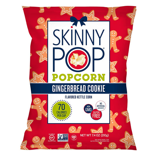 SkinnyPop Gingerbread Cookie Holiday Kettle Corn Popcorn, 7.4oz Grocery Size Bags, Skinny Pop, Healthy Popcorn Snacks, Gluten Free