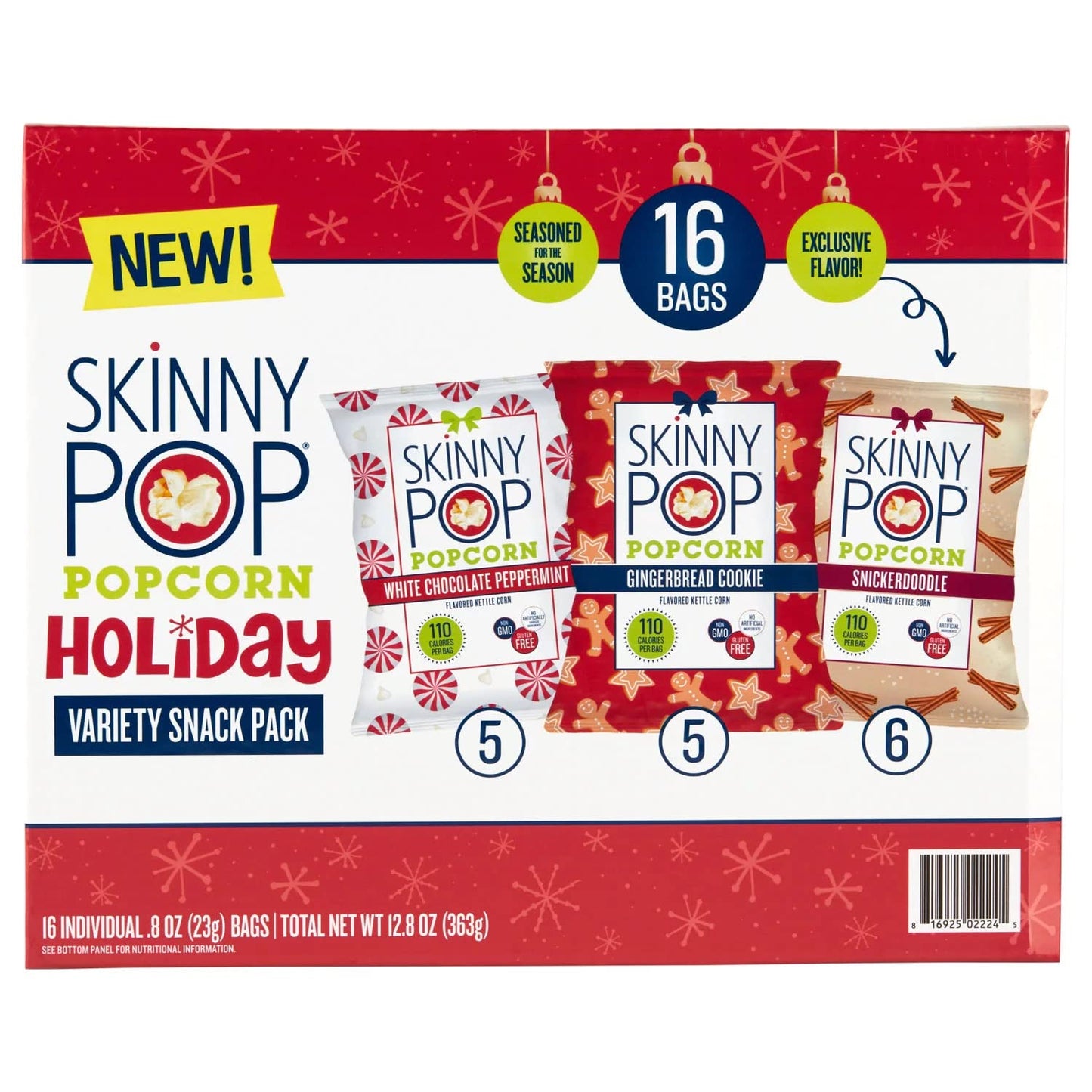 SkinnyPop Holiday Popcorn Variety Pack (0.8 oz., 16 ct.)