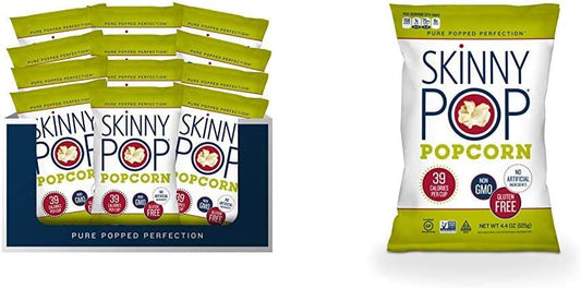 SkinnyPop Original Popped Popcorn, Individual Bags, Healthy Snacks, Gluten Free Popcorn, Non-GMO, 4.4oz(Pack of 12) & Popcorn, Original, 4.4 oz