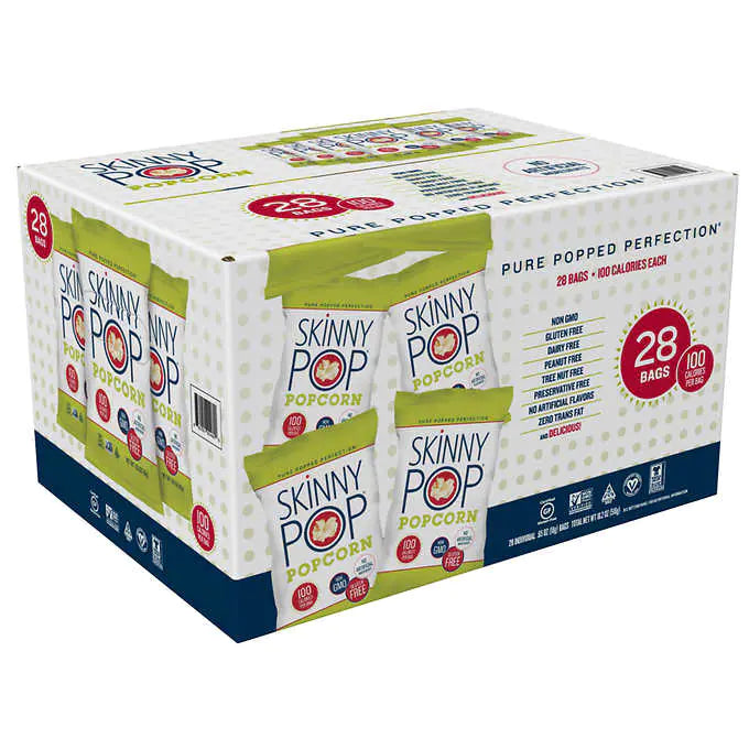 SkinnyPop Popcorn, 0.65 oz, 28-count