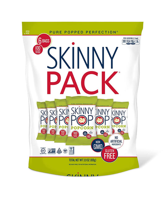 SkinnyPop Popcorn, Gluten Free, Dairy Free, Non-GMO, Healthy Snacks, Skinny Pop Original Popcorn Snack Packs, 0.65oz Individual Size Snack Bags (6 Count)